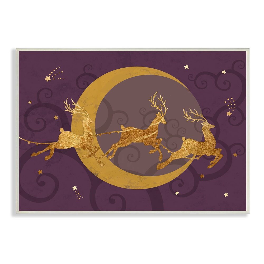 1028 Reindeers Flying Over Crescent Moon Glam Christmas Sky